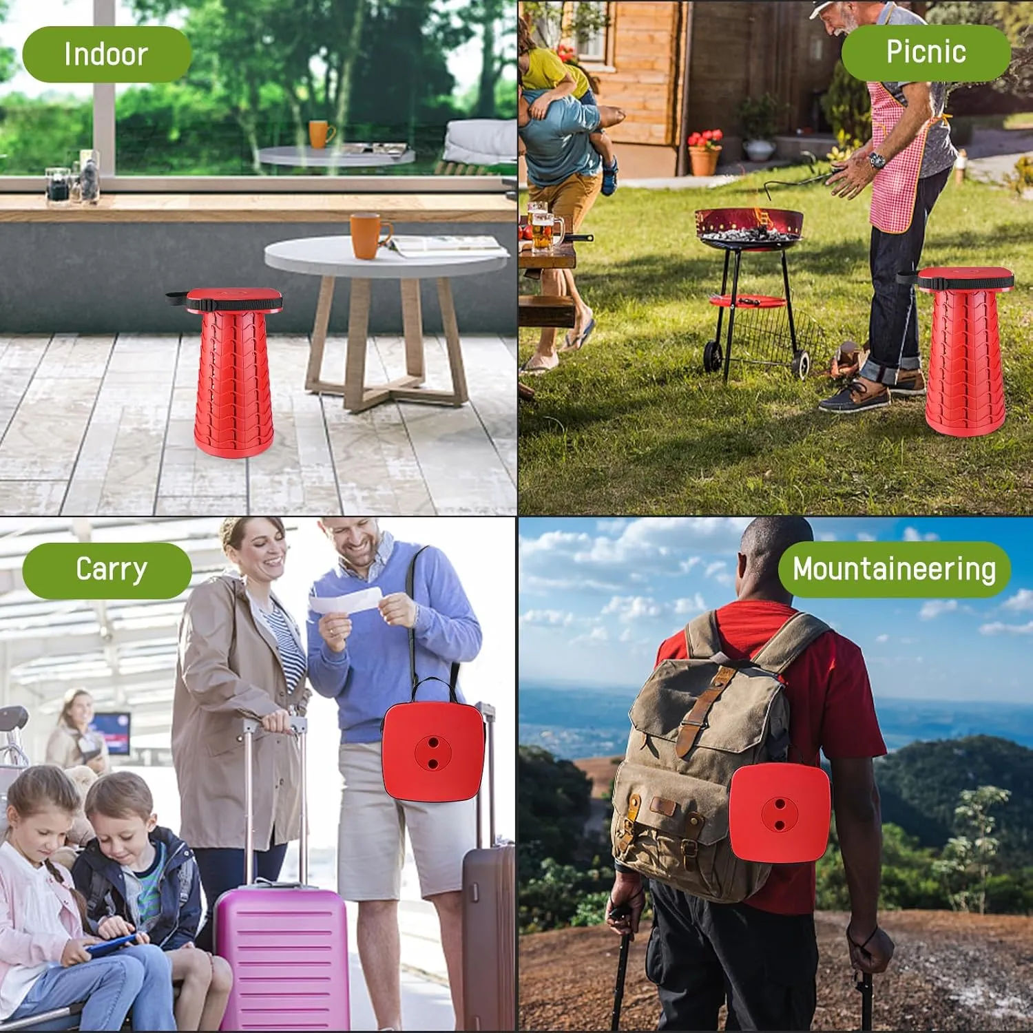 Upgraded Square Folding Stool, Max Load Capacity 485lbs, Portable Collapsible Stool Seat, Telescoping Foldable Retractable Stool for Adult Camping Fishing Outdoor BBQ
