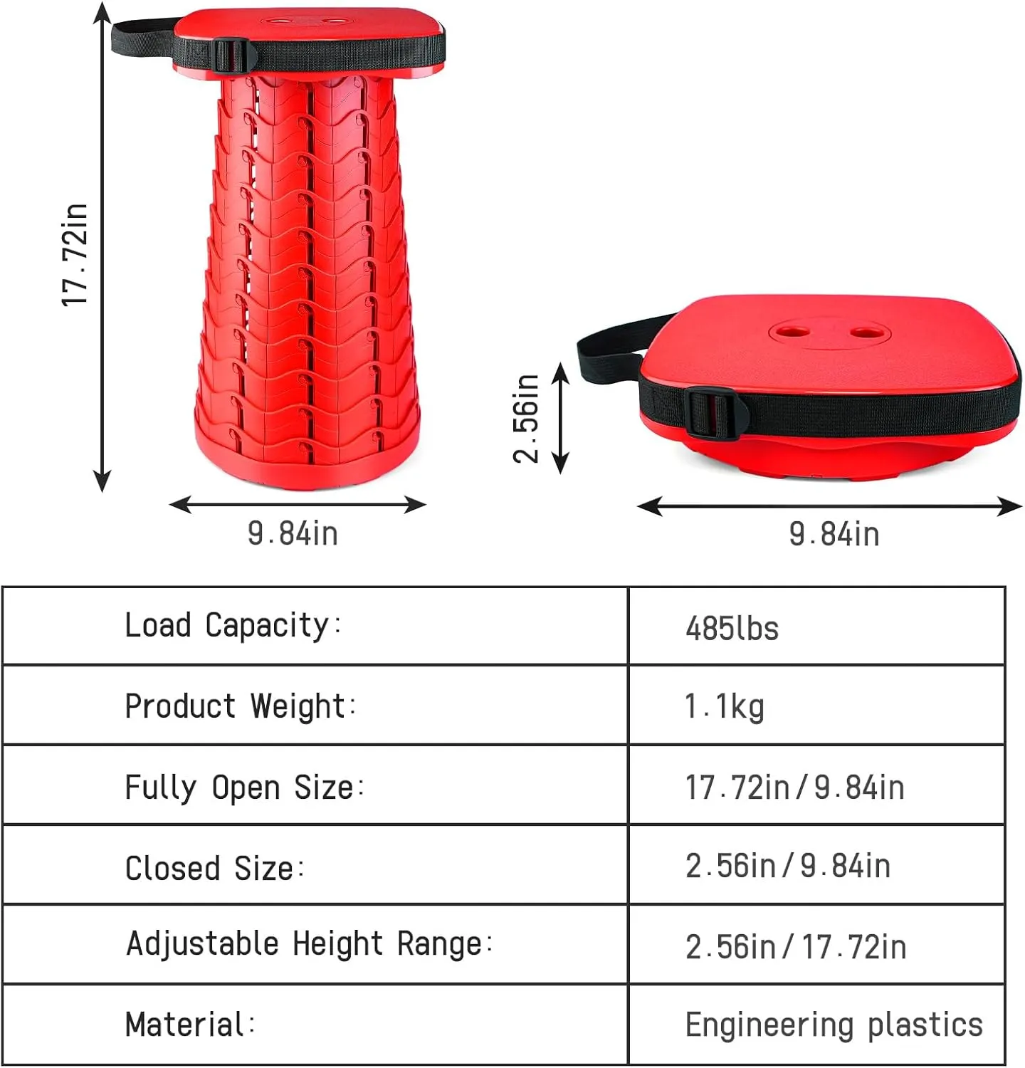 Upgraded Square Folding Stool, Max Load Capacity 485lbs, Portable Collapsible Stool Seat, Telescoping Foldable Retractable Stool for Adult Camping Fishing Outdoor BBQ