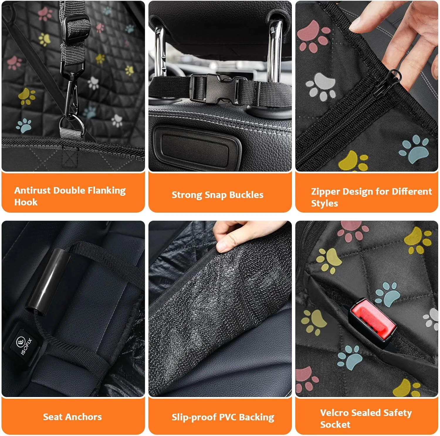 URPOWER 6-in-1 Dog Car Seat Cover for Back Seat, 60/40 Split, Waterproof Dog Car Hammock with Mesh Window, Non-Slip Pet Backseat Protector for Cars, Trucks and SUVs