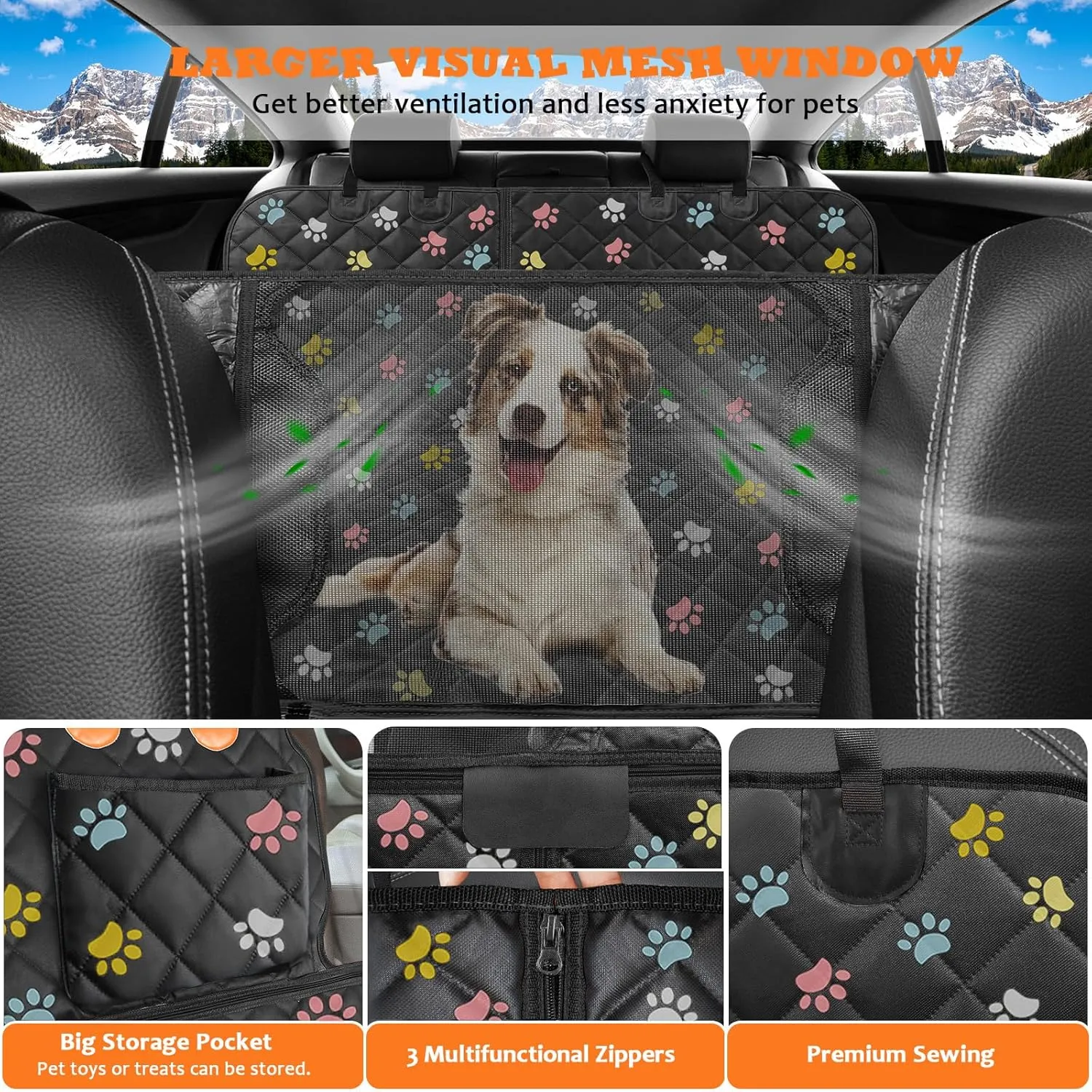 URPOWER 6-in-1 Dog Car Seat Cover for Back Seat, 60/40 Split, Waterproof Dog Car Hammock with Mesh Window, Non-Slip Pet Backseat Protector for Cars, Trucks and SUVs
