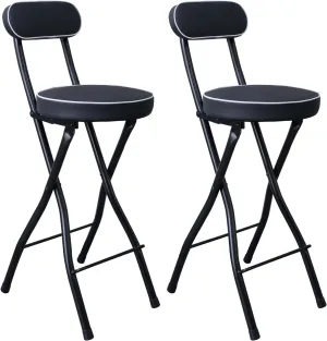 UWEAR Folding Bar Stool with Back,Tall Foldable Stools Leather Padded Counter Height Folding Chairs,Bar Collapsible Stools for Adults Kitchen Island Guitar Shop Cafe Barstools(2 PCS Black)