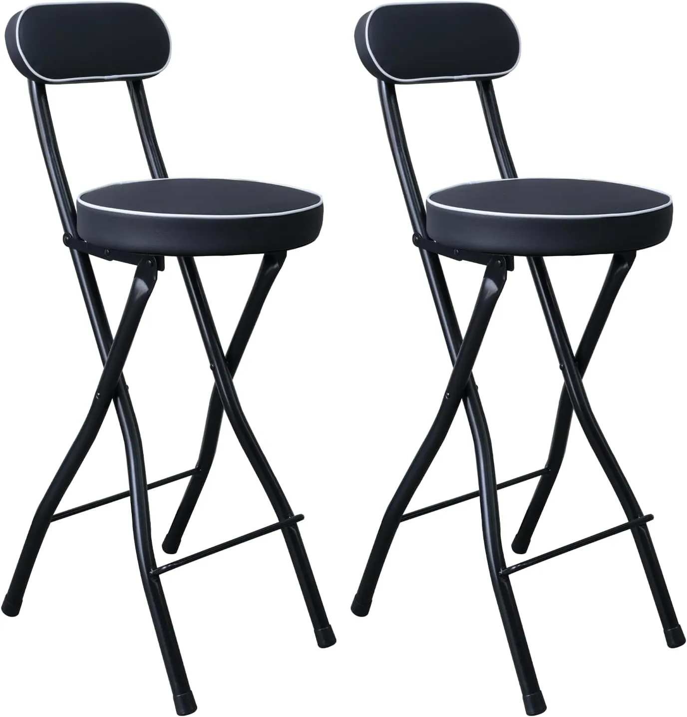 UWEAR Folding Bar Stool with Back,Tall Foldable Stools Leather Padded Counter Height Folding Chairs,Bar Collapsible Stools for Adults Kitchen Island Guitar Shop Cafe Barstools(2 PCS Black)