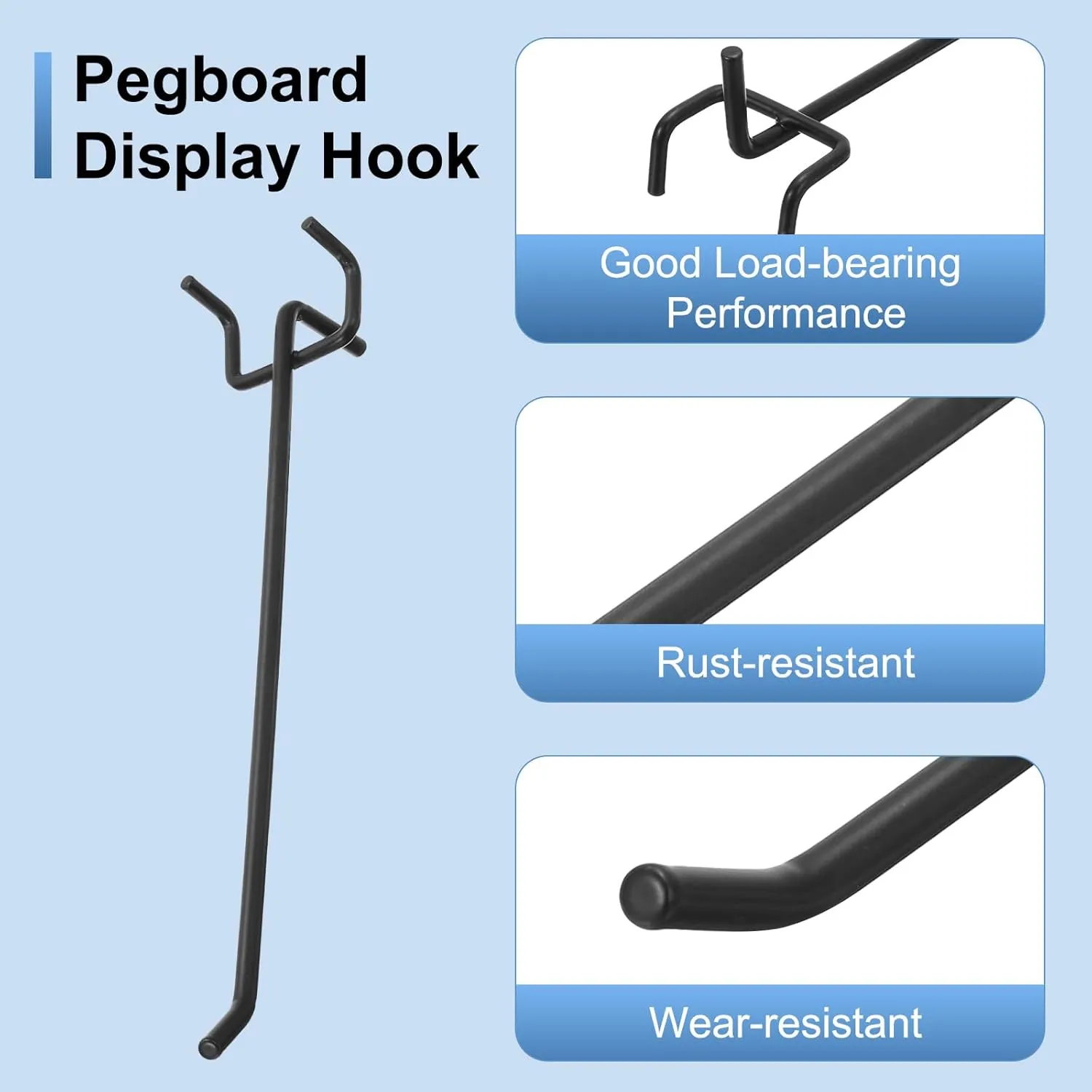 uxcell 50 Pcs Heavy Duty Pegboard Hooks, 6-inch Shelving Hooks for 1/4" Pegboard, Pegboard Display Hook Holder Organizer for Garage, Office, and Kitchen, Black