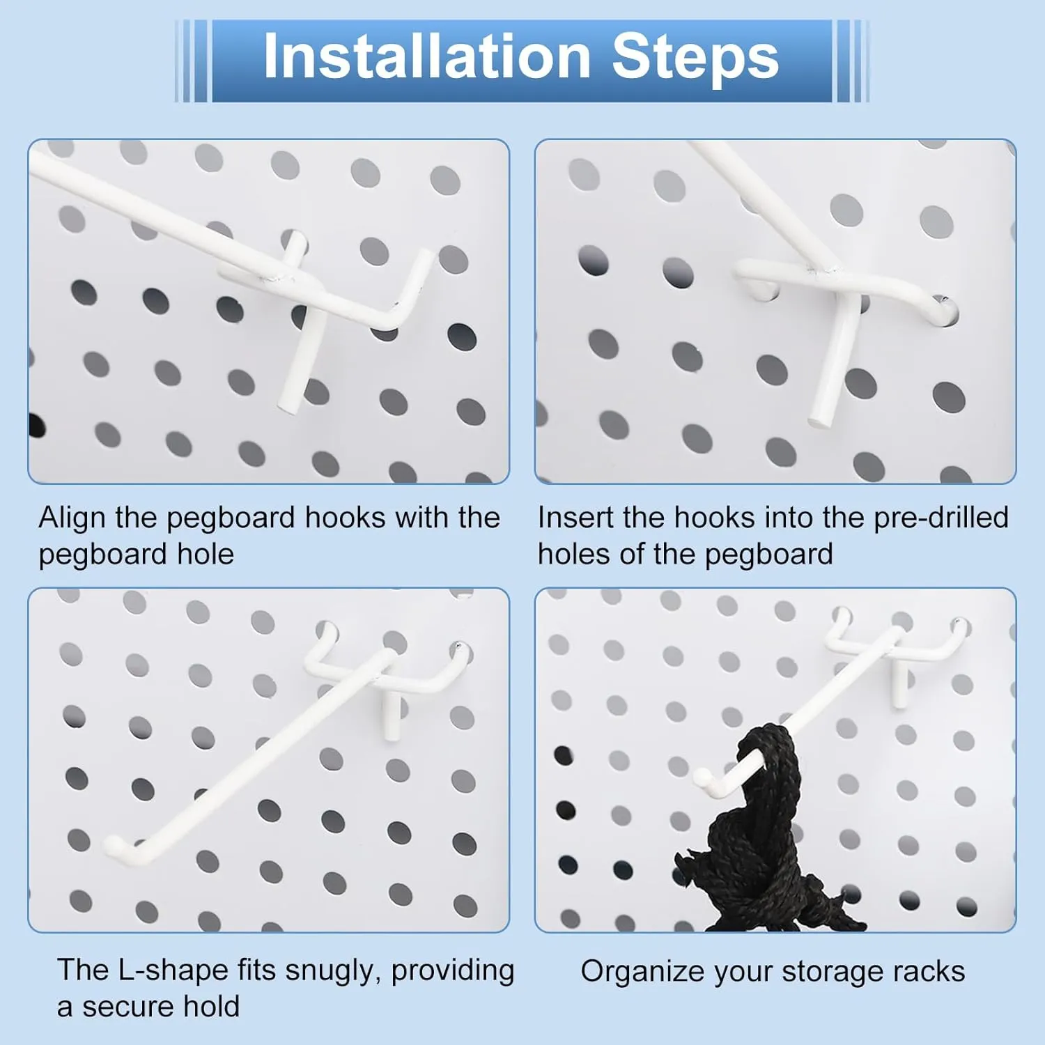 uxcell 50 Pcs Heavy Duty Pegboard Hooks, 6-inch Shelving Hooks for 1/4" Pegboard, Pegboard Display Hook Holder Organizer for Garage, Office, and Kitchen, Black