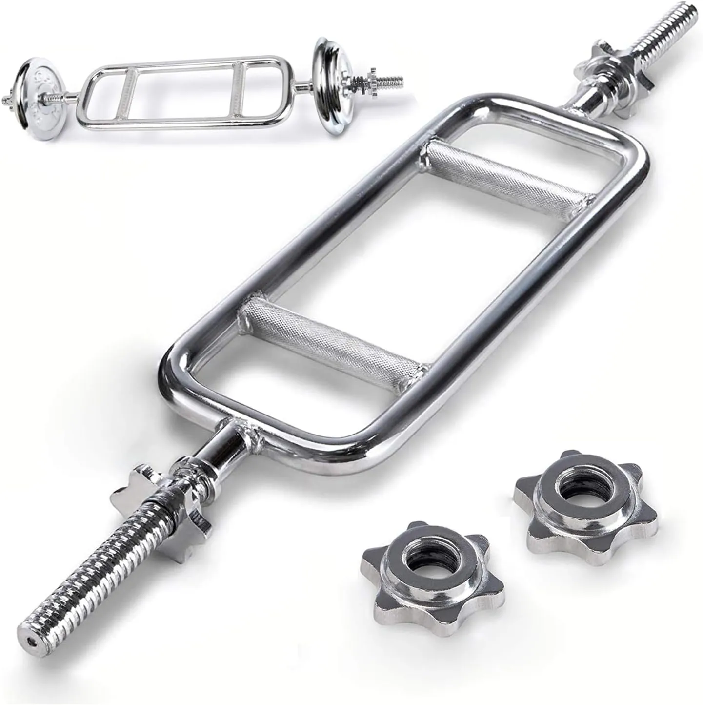 uyoyous Weight Bar 34 Inch Tricep Bar Standard Solid Steel Threaded Triceps Training Bar fits 1 Inch Weight Plates With 2 Ring Collars for Home Gym Weightlifting