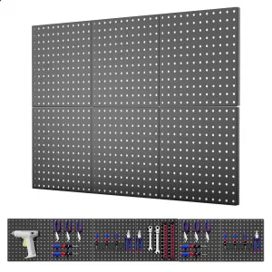 ValueMax 6 Pack Metal Pegboard Panels, 12”x 12” Heavy Duty Metal Pegboard Wall Organizer for Home, Garage, Workbench, Kitchen, Craft Room Tool Storage, Black Modular Peg Board Organizer Board