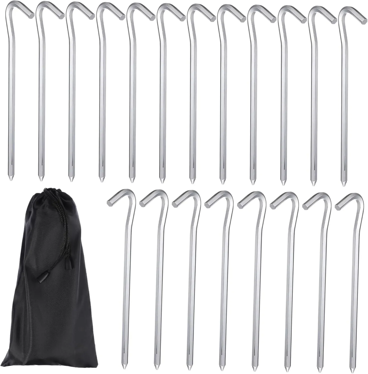 VANZACK 20 Pcs Aluminum Tent Stakes with Hook Pegs for Camping Garden Outdoor Use Resistant Heavy Duty Tent Pegs for Secure Ground Anchoring
