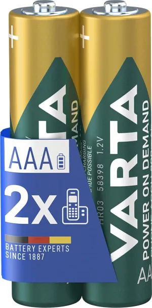 Varta AAA Ni-Mh Rechargeable Battery (800mAh), 2 Batteries