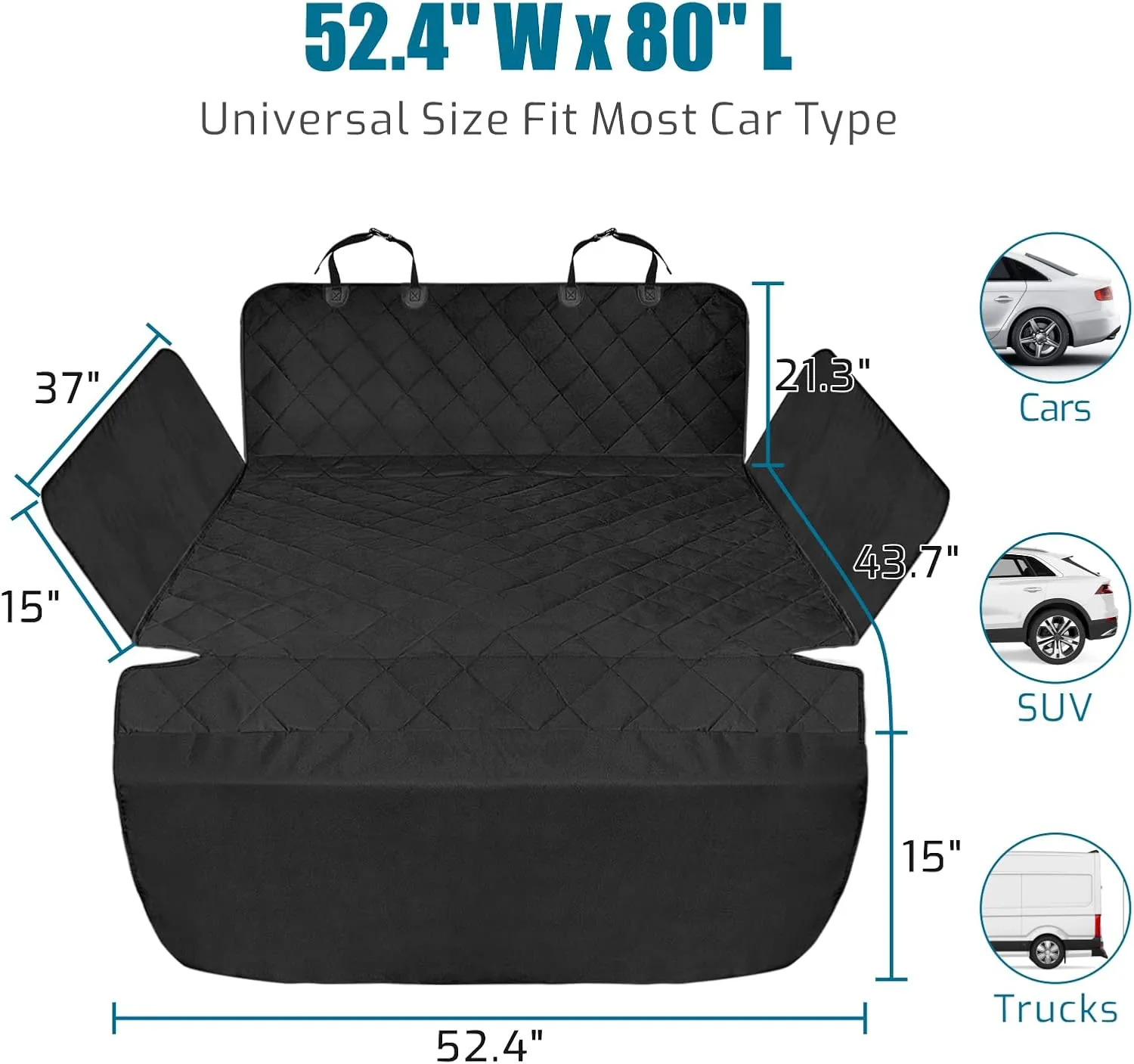 Veckle SUV Cargo Liner for Dogs Water Resistant Dog Trunk Cover with Side Flaps Nonslip Pet Cover, Universal Fit Cargo Area Protector with Bumper Flap for SUVs Sedans Vans, Black