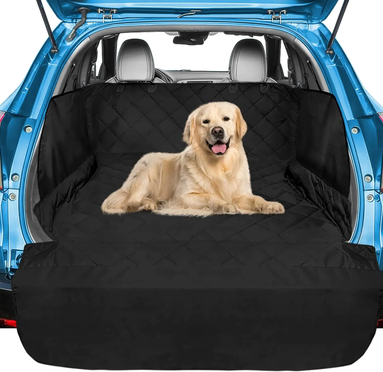 Veckle SUV Cargo Liner for Dogs Water Resistant Dog Trunk Cover with Side Flaps Nonslip Pet Cover, Universal Fit Cargo Area Protector with Bumper Flap for SUVs Sedans Vans, Black