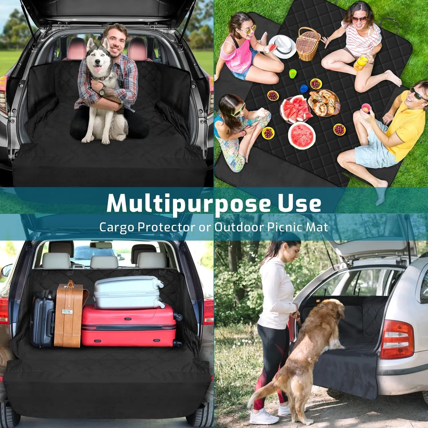 Veckle SUV Cargo Liner for Dogs Water Resistant Dog Trunk Cover with Side Flaps Nonslip Pet Cover, Universal Fit Cargo Area Protector with Bumper Flap for SUVs Sedans Vans, Black