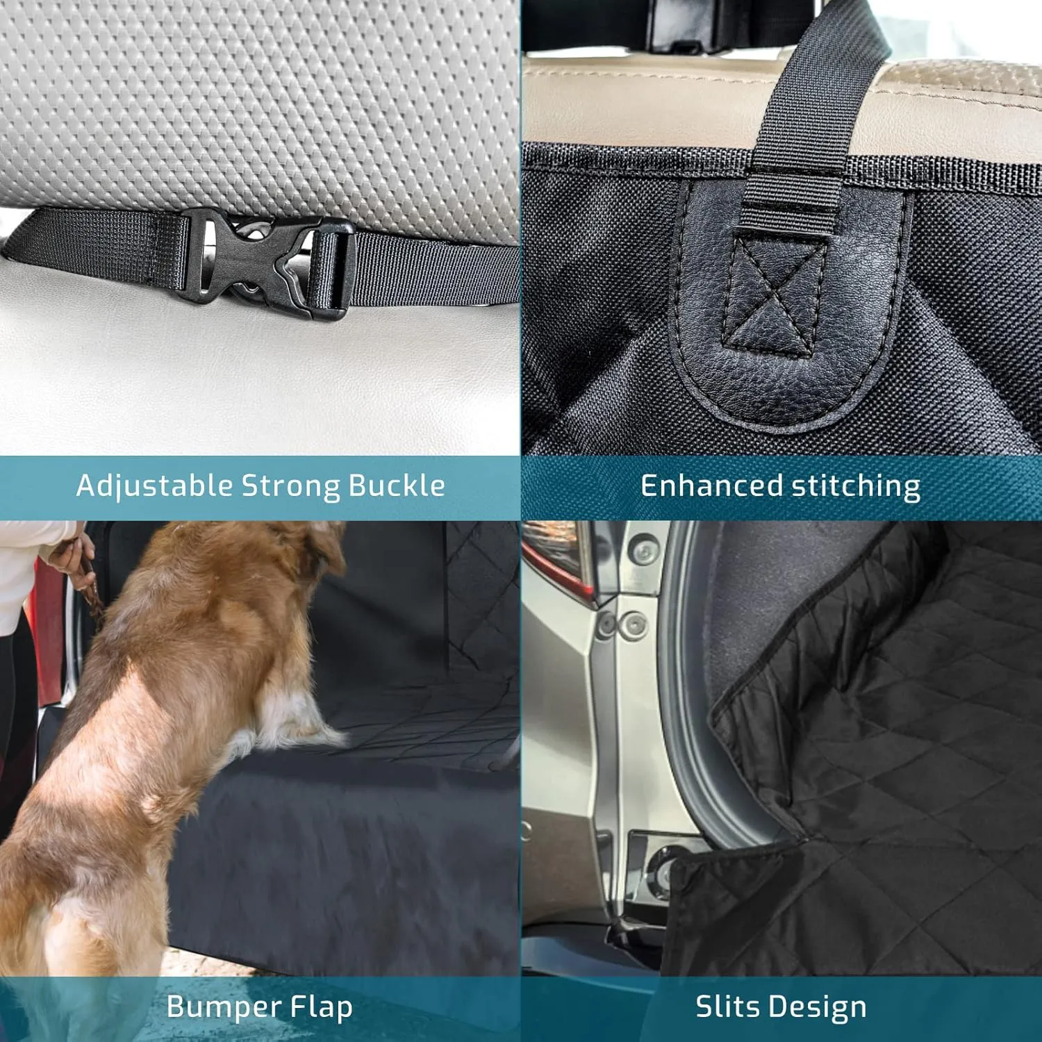 Veckle SUV Cargo Liner for Dogs Water Resistant Dog Trunk Cover with Side Flaps Nonslip Pet Cover, Universal Fit Cargo Area Protector with Bumper Flap for SUVs Sedans Vans, Black