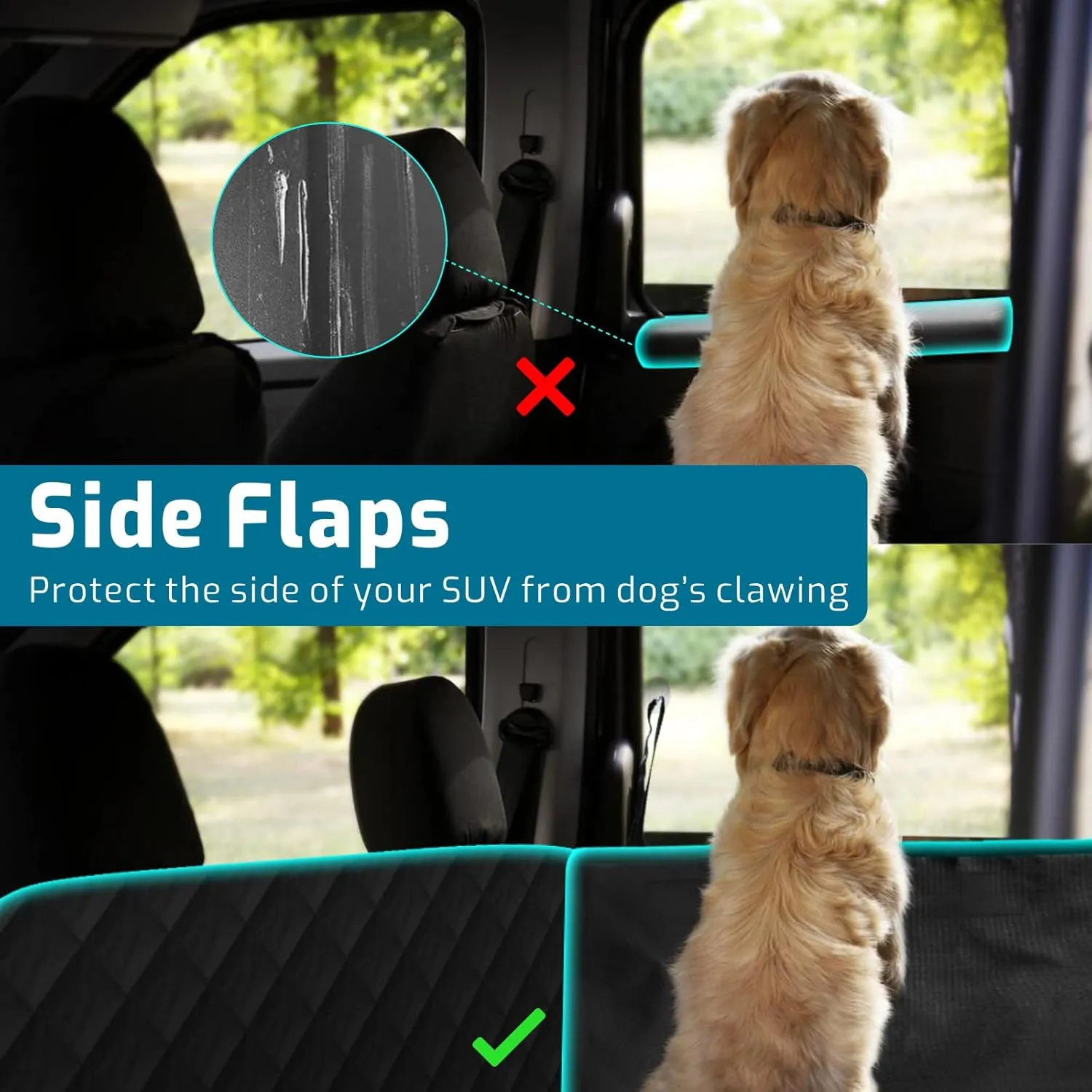 Veckle SUV Cargo Liner for Dogs Water Resistant Dog Trunk Cover with Side Flaps Nonslip Pet Cover, Universal Fit Cargo Area Protector with Bumper Flap for SUVs Sedans Vans, Black