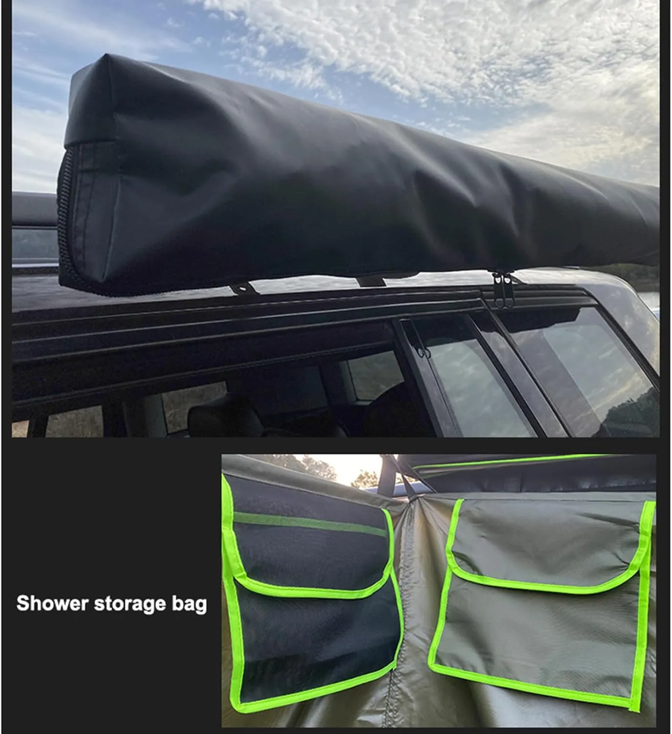Vehicle Awning Shower Room Portable Car Side Shower Tent Awning,SUV Truck Bathroom Tent for Outdoor Camping Privacy Shelters with LED Light