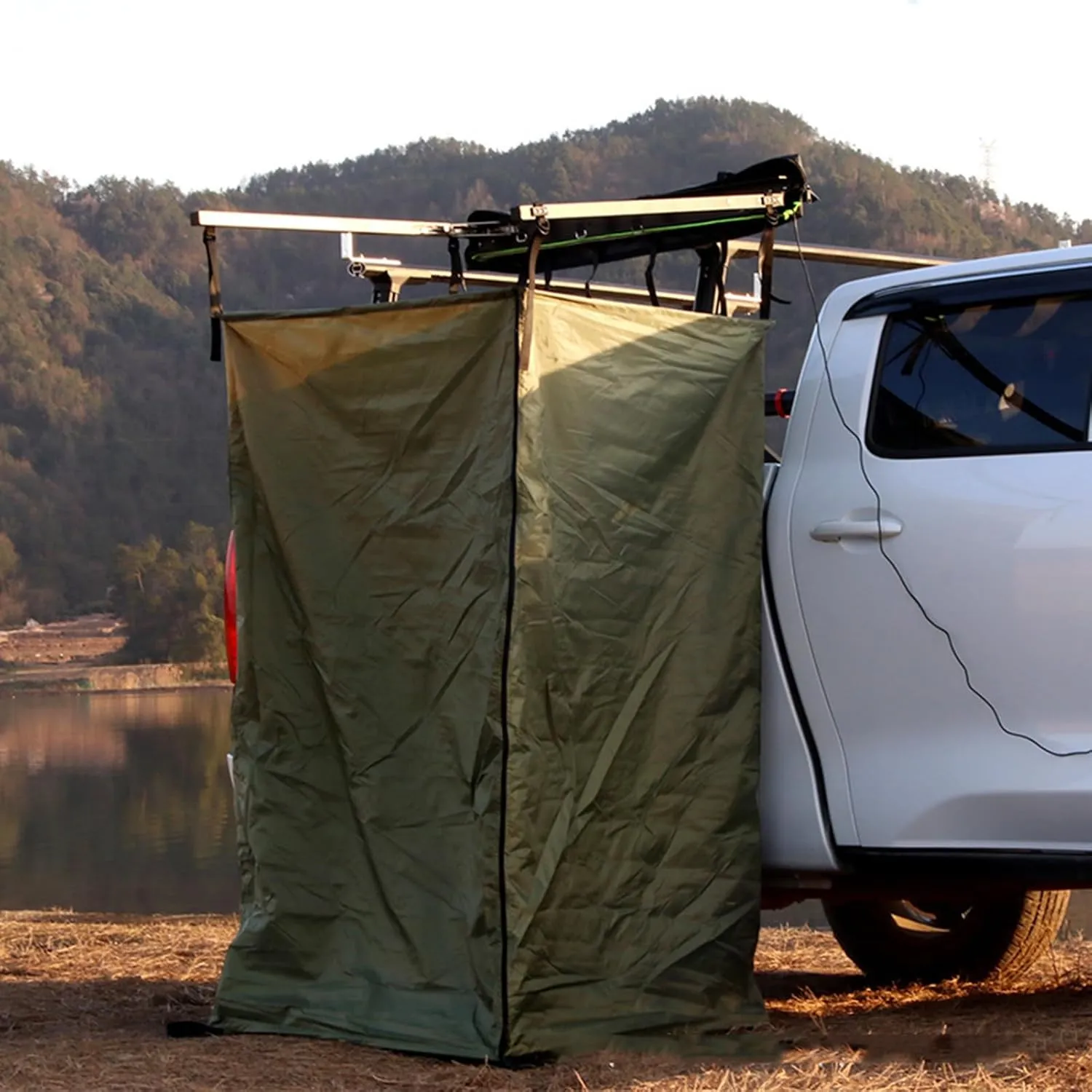Vehicle Awning Shower Room Portable Car Side Shower Tent Awning,SUV Truck Bathroom Tent for Outdoor Camping Privacy Shelters with LED Light