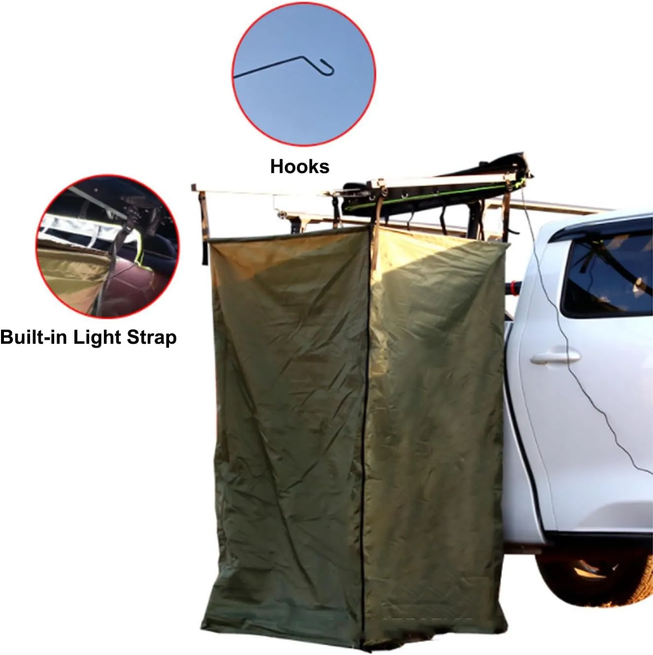 Vehicle Awning Shower Room Portable Car Side Shower Tent Awning,SUV Truck Bathroom Tent for Outdoor Camping Privacy Shelters with LED Light