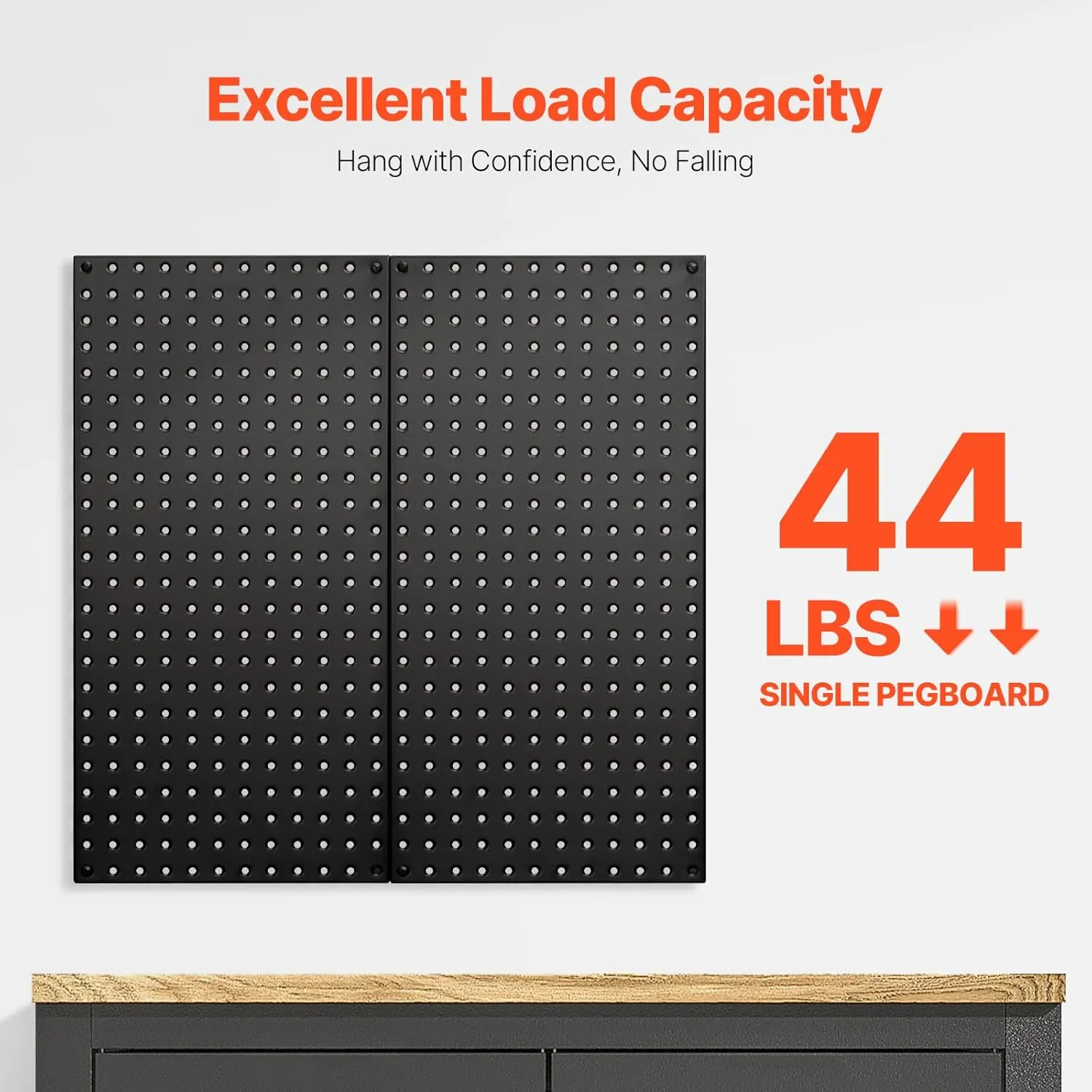 VEVOR Metal Pegboard Panels, 32" x 16" Pegboard, 2 Panels, Heavy Duty Steel Peg Board Wall Organizer, for Living Room Garage Tool Storage Workbench Office Organization Craft Room Kitchen Home, Black