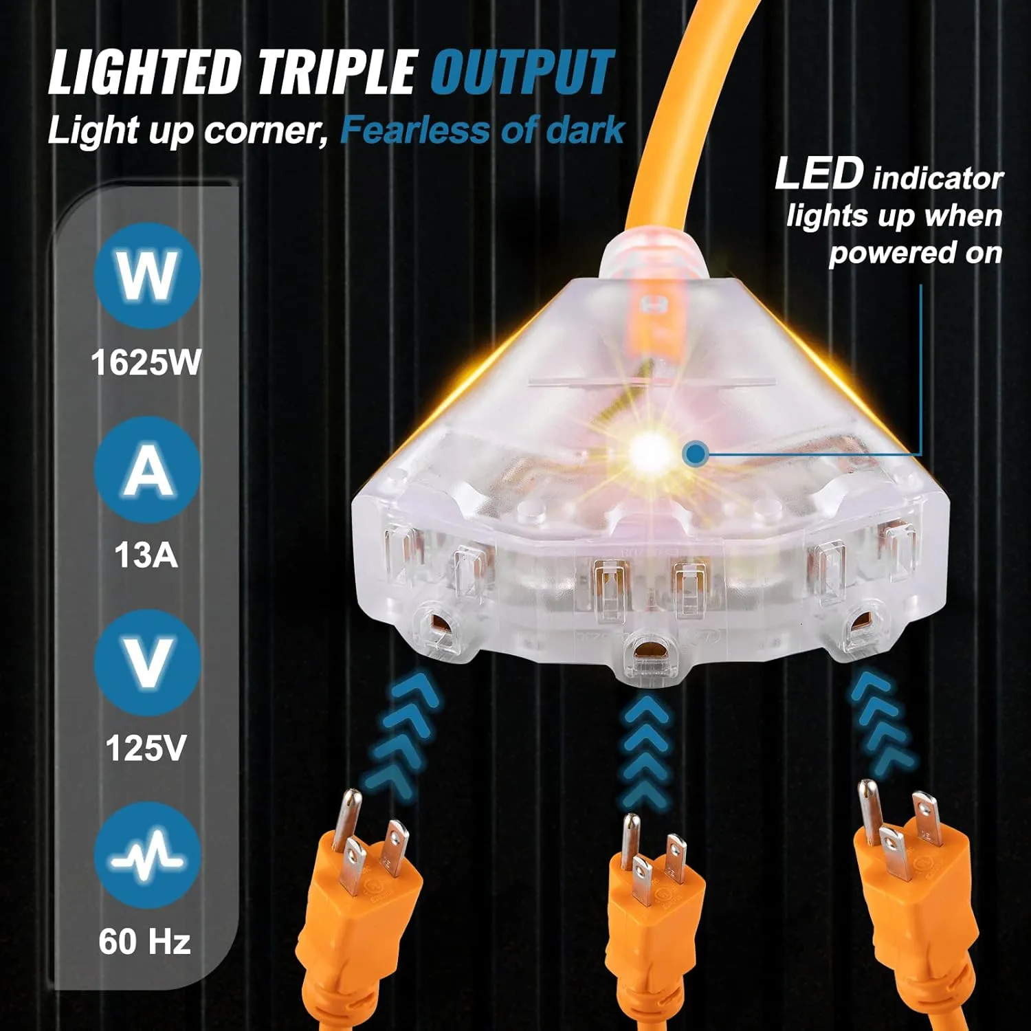 VEVOR Retractable Extension Cord Reel, 50 FT Heavy Duty 14AWG/3C SJTOW Power Cord with Lighted Triple Tap Outlet, 13 Amp Circuit Breaker, 180° Swivel Bracket for Ceiling or Wall Mount