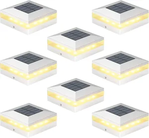 Viewsun 4x4 Solar Post Cap Lights, 8 Pack 3 Color Modes Fence Post Solar Lights Outdoor, Waterproof Solar Powered with 72 LEDs, Decorating for Fence, Deck, Garde