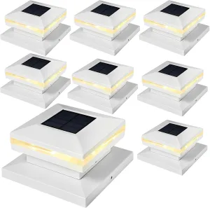 Viewsun 8 Pack Solar Post Cap Lights, Outdoor Fence Solar Powered White Shell Caps for Deck, Patio, Garden Decor, Warm White High Brightness SMD LED Lighting, Lamp Fits for 4x4 or 6x6 Wooden Posts