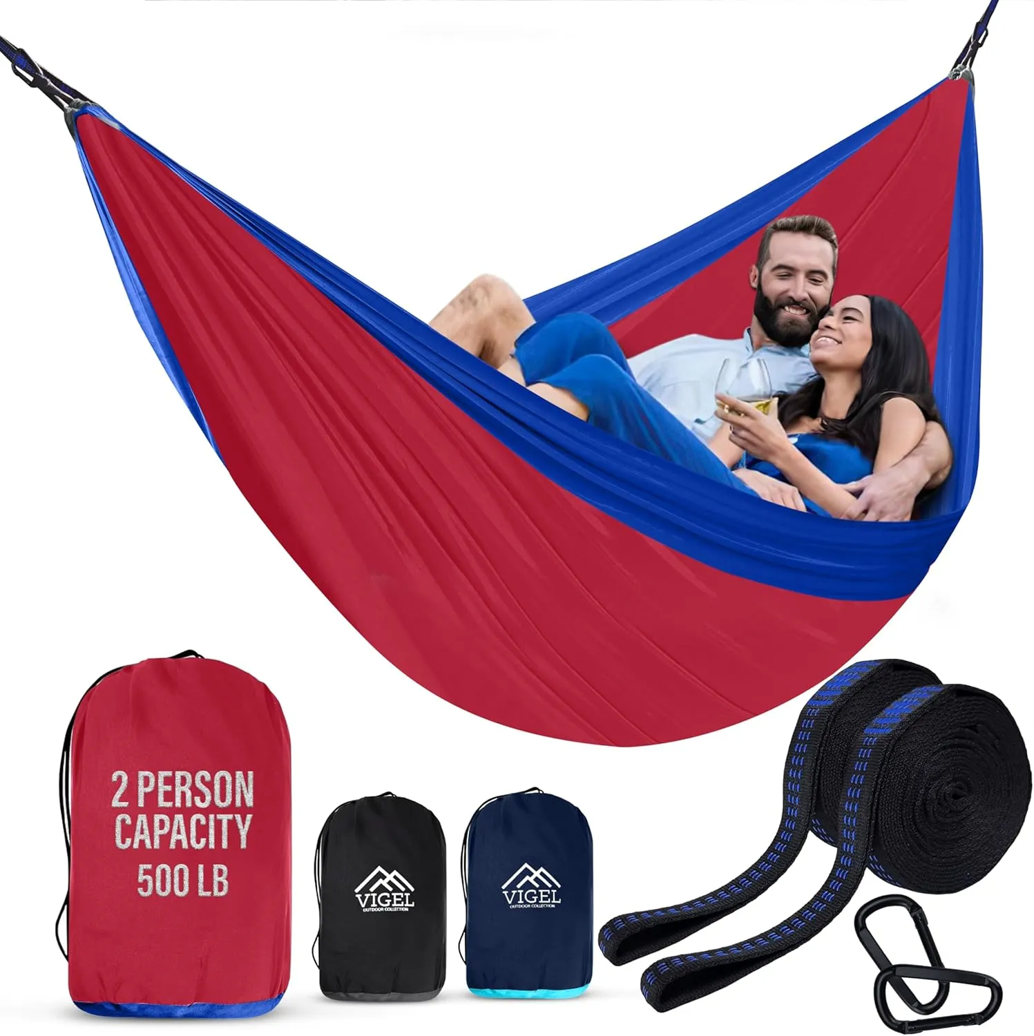 Vigel Camping Hammock - XL Double 500 Lb Capacity - Durable Nylon - Portable Tree Swing - Outdoor Hammock for Camping, Travel, Hiking, Accessories