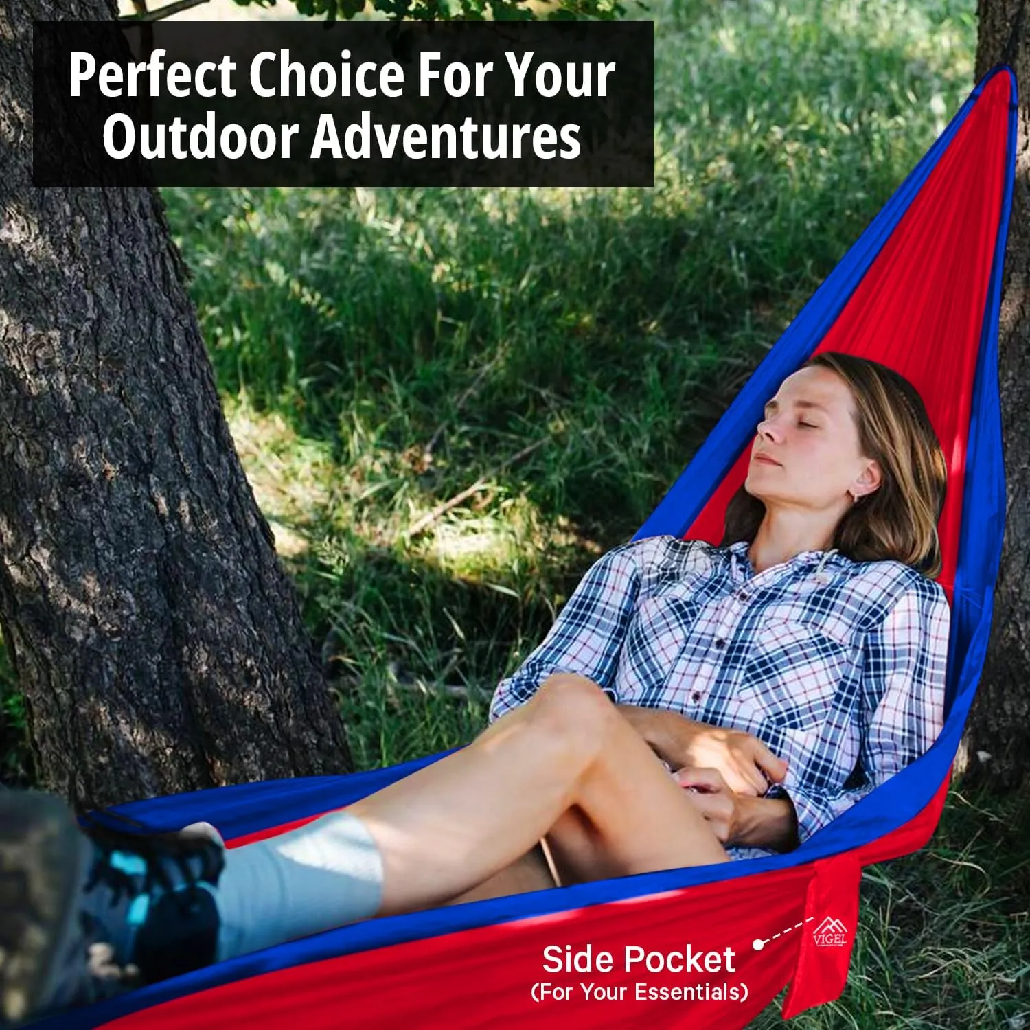 Vigel Camping Hammock - XL Double 500 Lb Capacity - Durable Nylon - Portable Tree Swing - Outdoor Hammock for Camping, Travel, Hiking, Accessories