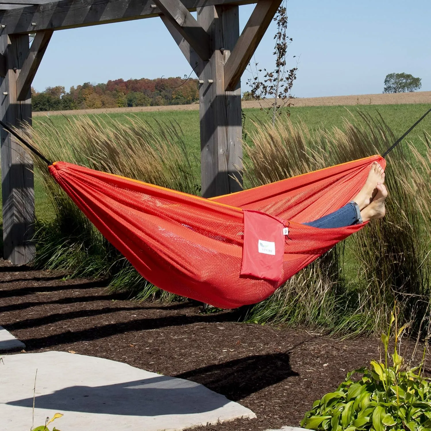 Vivere Double Polyester Mesh Hammock - 400 lb Capacity (Punch/Peach)