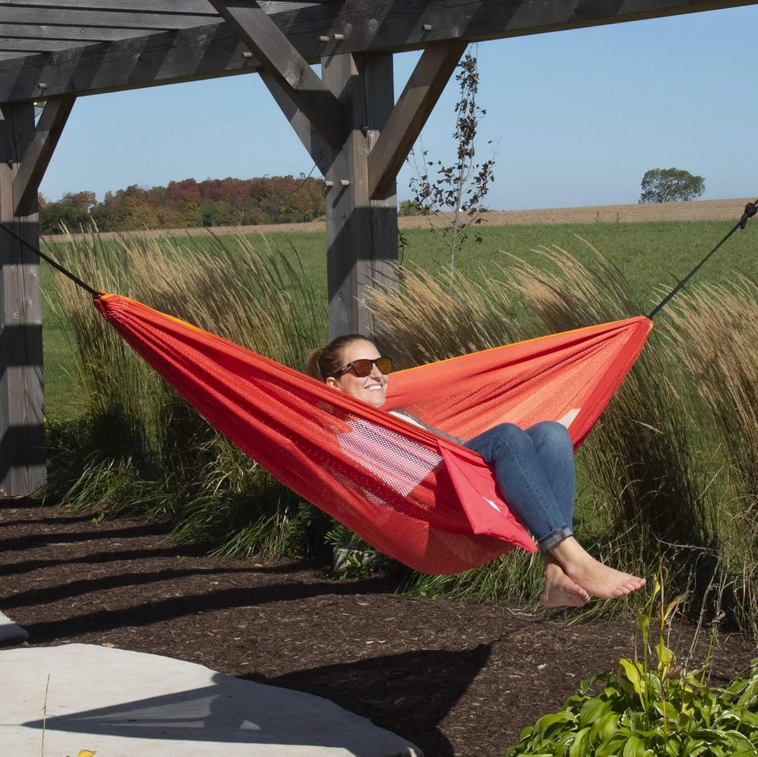 Vivere Double Polyester Mesh Hammock - 400 lb Capacity (Punch/Peach)