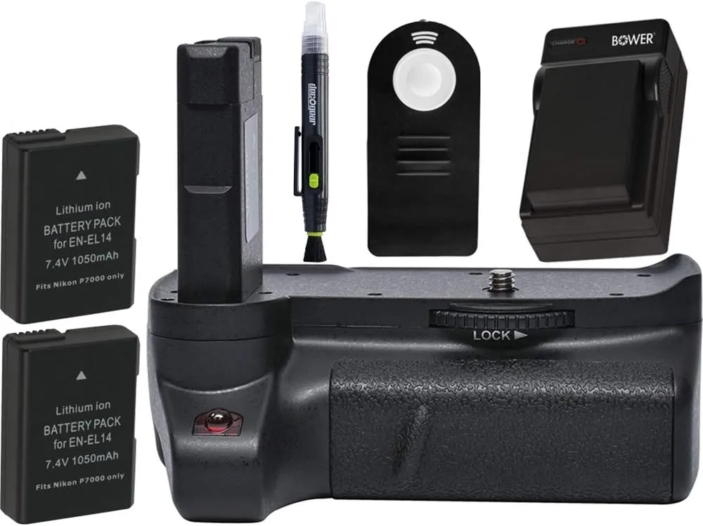 Vivitar Deluxe Power Battery Grip for Nikon D3400 Bundle with Rechargeable Li-ion Battery, Individual Charger for Nikon, ens Cleaning Pen and Universal Shutter Release Remote Control