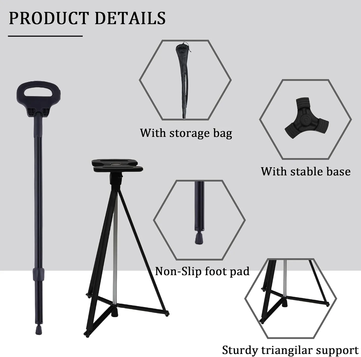 Walking Cane with Seat for Men & Women,Portable Cane Seat with Carry Bag,Lightweight Anti-Slip Walking Stick for Seniors & Adults,Foldable Adjustable Cane Chair for Travel Hiking