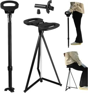 Walking Cane with Seat for Men & Women,Portable Cane Seat with Carry Bag,Lightweight Anti-Slip Walking Stick for Seniors & Adults,Foldable Adjustable Cane Chair for Travel Hiking