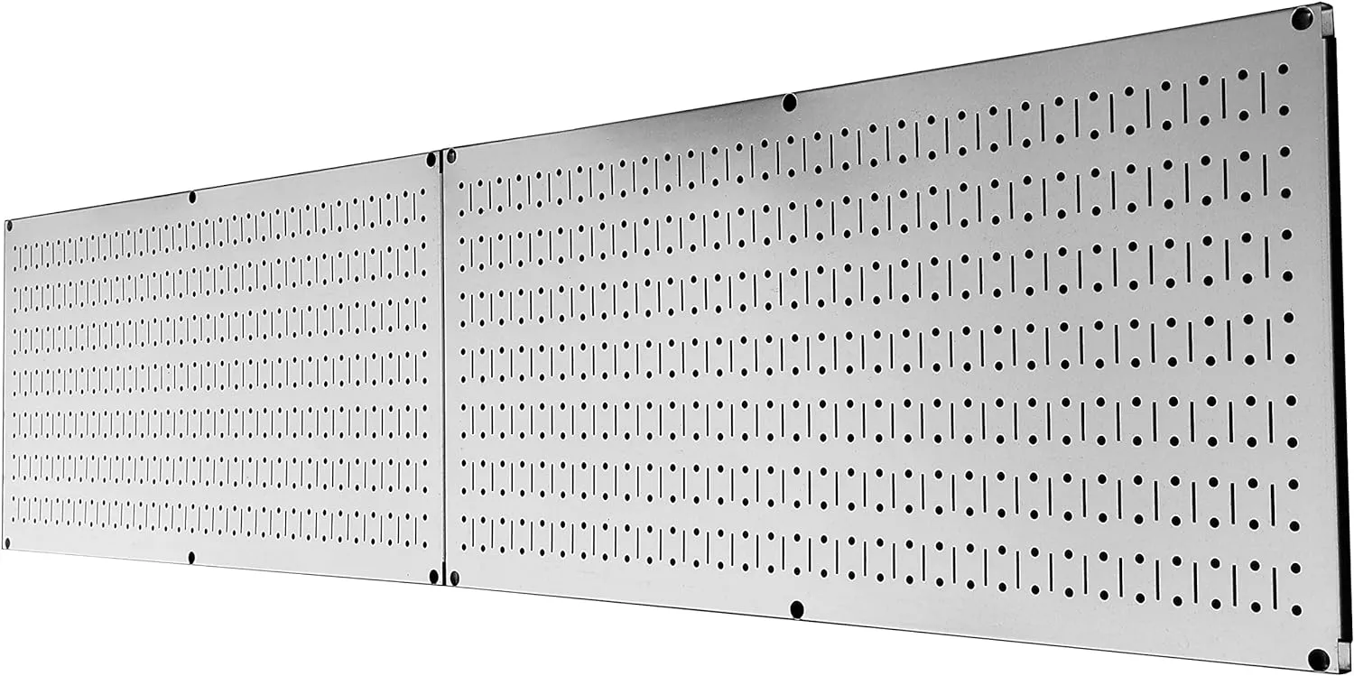 Wall Control Pegboard Rack Garage Storage Galvanized Steel Horizontal Peg Board Pack - Two 32-Inch x 16-Inch Shiny Metallic Metal WallBoard Tool Organization Panels