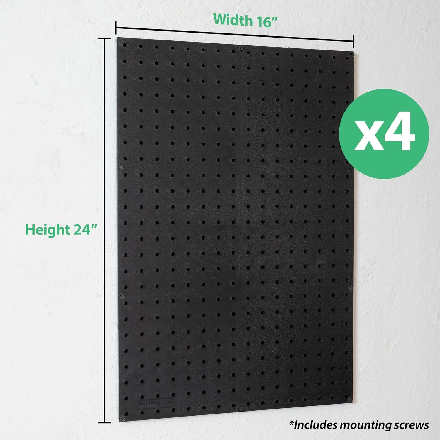 WallPeg Pegboard Wall Organizer - 96” Wide | 4 Pack 24”x16” Heavy Duty Plastic Peg Boards | Made in USA | Garage Tool Storage, Workshop, Craft Room, Office Wall Organizer | Tuff Peg-Board Panels