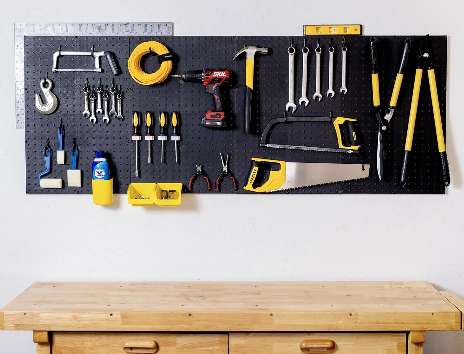 WallPeg Pegboard Wall Organizer - 96” Wide | 4 Pack 24”x16” Heavy Duty Plastic Peg Boards | Made in USA | Garage Tool Storage, Workshop, Craft Room, Office Wall Organizer | Tuff Peg-Board Panels