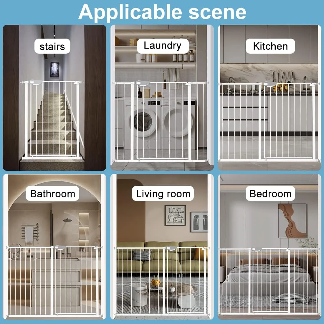 WAOWAO 36.22" Extra Tall Triple Lock Baby Gate Wide 25.59-28.34" Pressure Mounted Walk Through Swing Auto Close Safety White Metal Toddler Kids Child Dog Pet Puppy Gate for Indoor Stairs