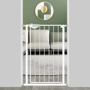 WAOWAO 36.22" Extra Tall Triple Lock Baby Gate Wide 25.59-28.34" Pressure Mounted Walk Through Swing Auto Close Safety White Metal Toddler Kids Child Dog Pet Puppy Gate for Indoor Stairs