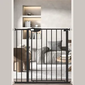WAOWAO Triple Lock Baby Gate Extra Wide 35.04-38.97" Pressure Mounted Walk Through Swing Auto Close Safety Black Metal Dog Pet Puppy Cat for Stairs,Doorways,Kitchen