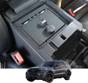 WASAI Center Console Gun Safe - Console Gun Vault Compatible with Ford Explorer 2020-2025, High Security Armrest Lock Box with 4 Digit Combination Lock