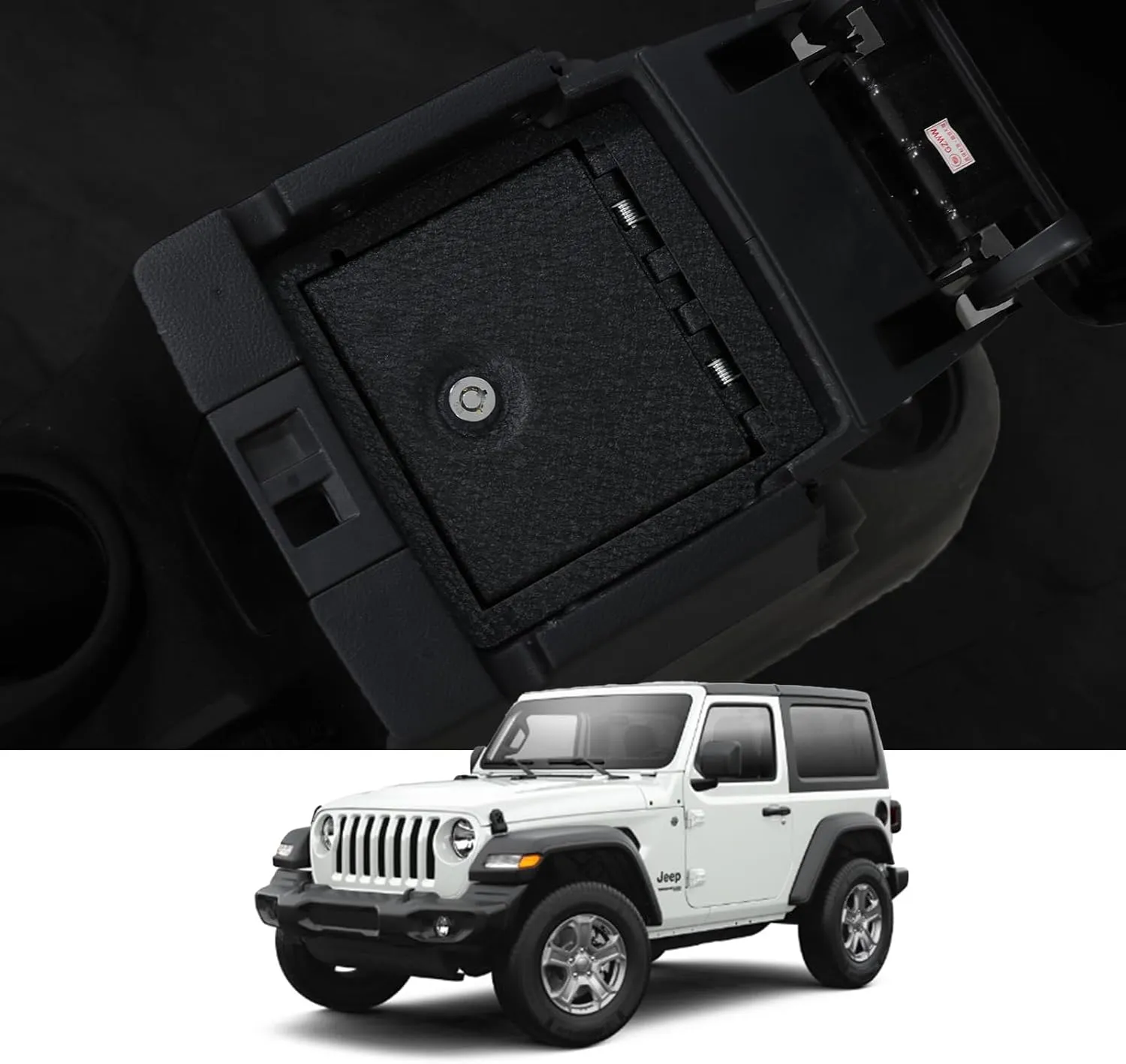 WASAI Center Console Gun Safe - Console Gun Vault Compatible with Jeep Wrangler JK 2011-2017, High Security Armrest Lock Box with triple lock