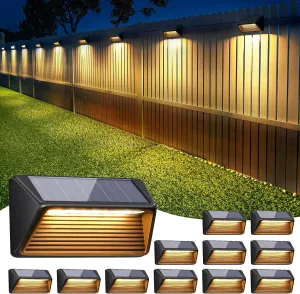 WdtPro Solar Fence Lights Outdoor, 12 Pack Bright Led Lights Solar Powered for Step, Wall, Stairs, Patio, Yard (White/Warm White/Neutral)