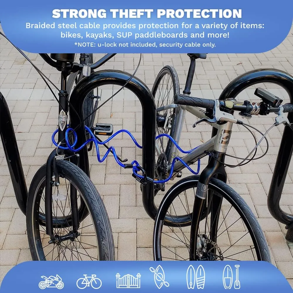 Weatherproof Coiled Security Cable (5ft to 25ft Lengths) with Reinforced Looped Ends, Anti-Theft Protection for Kayaks, Bikes, Paddleboards, Outdoor Equipment, Bicycles and More 10ft