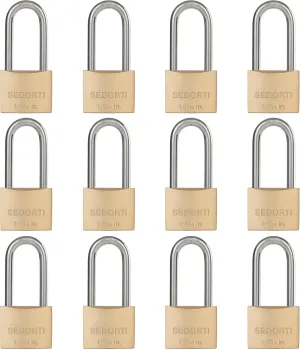 Weatherproof Padlock with Stainless Steel 304 Long Shackle and Solid Brass Body, 1-9/16 in. Wide, 12 Padlocks Keyed Alike, Marine Grade Rustproof Lock for Outdoors Use YNBSP1240