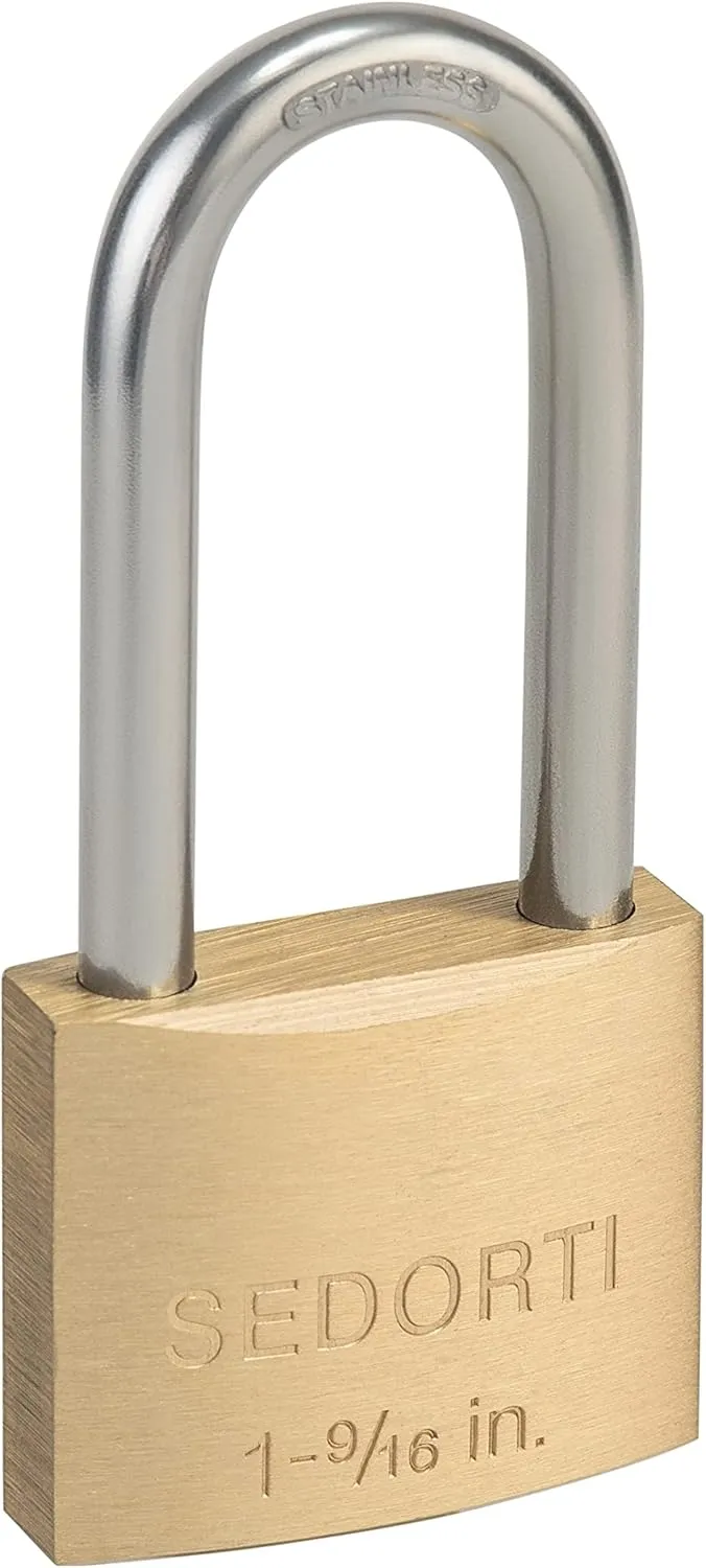 Weatherproof Padlock with Stainless Steel 304 Long Shackle and Solid Brass Body, 1-9/16 in. Wide, 2 Padlocks Keyed Alike, Marine Grade Rustproof Lock for Outdoors Use YNBSP240