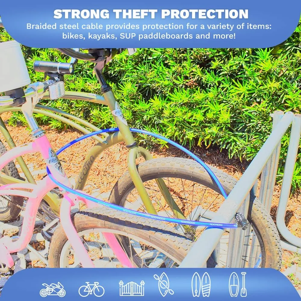 Weatherproof Straight Security Cable Lock (5ft to 25ft Lengths) with Resettable Combination, Anti-Theft Protection for Kayak, Bike, Paddleboard, Scooter, Equipment, Bicycles and More 25ft