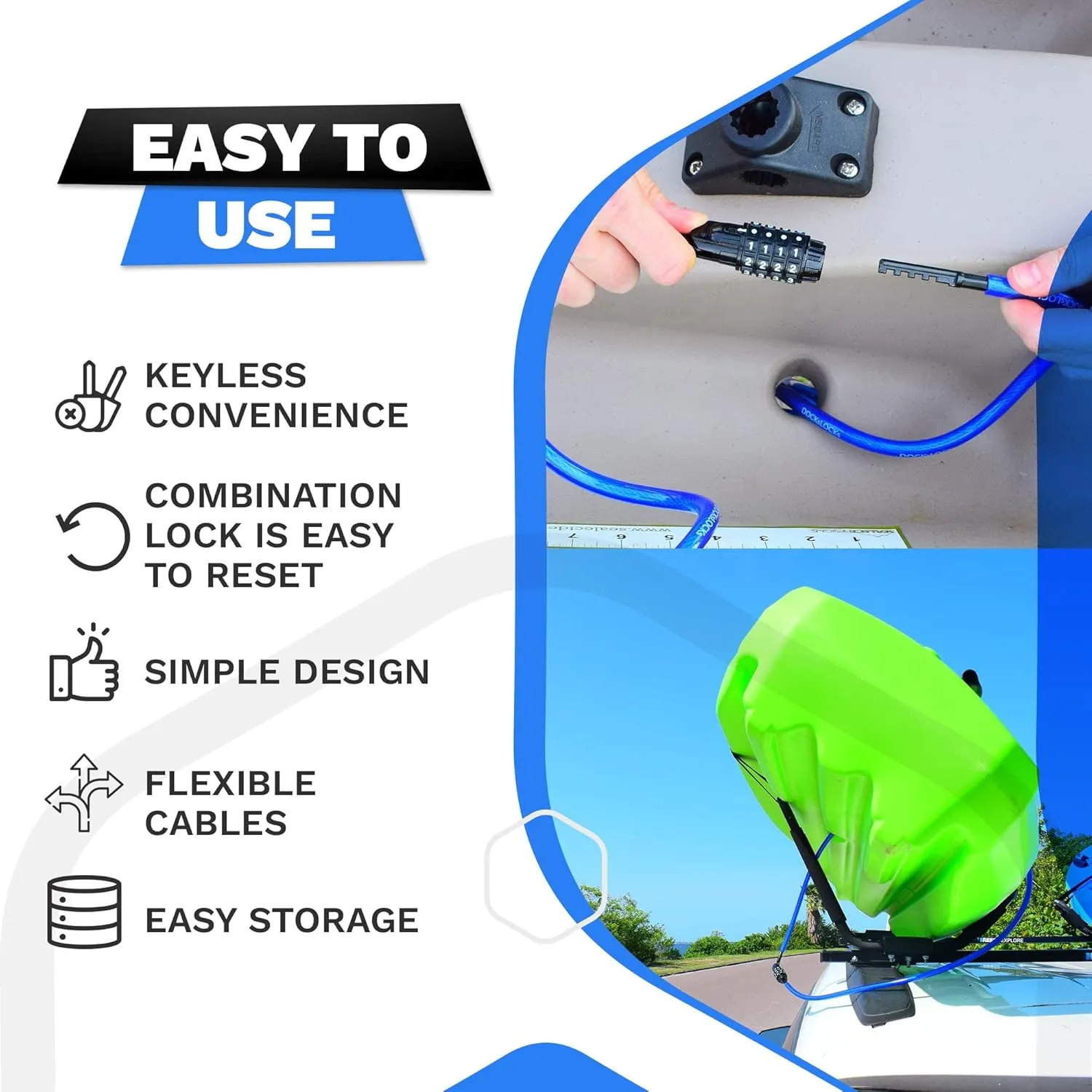 Weatherproof Straight Security Cable Lock (5ft to 25ft Lengths) with Resettable Combination, Anti-Theft Protection for Kayak, Bike, Paddleboard, Scooter, Equipment, Bicycles and More 25ft