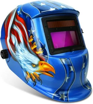 Welding Helmet, Solar Powered Auto Darkening Hood with Adjustable Wide Shade Range 9-13 for Mig Tig Arc Weld Grinding Welder Mask - American Eagle