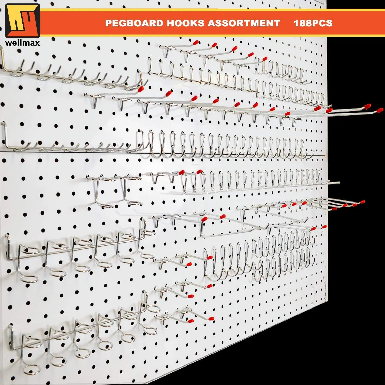 Wellmax 188pc Pegboard Hooks Accessories Assortment, Heavy Duty Peg Board Hook Set, Perfect for Tools, Crafts, peg Boards and pegs attachments. Fits 1/4 and 1/8 inch Peg Holes