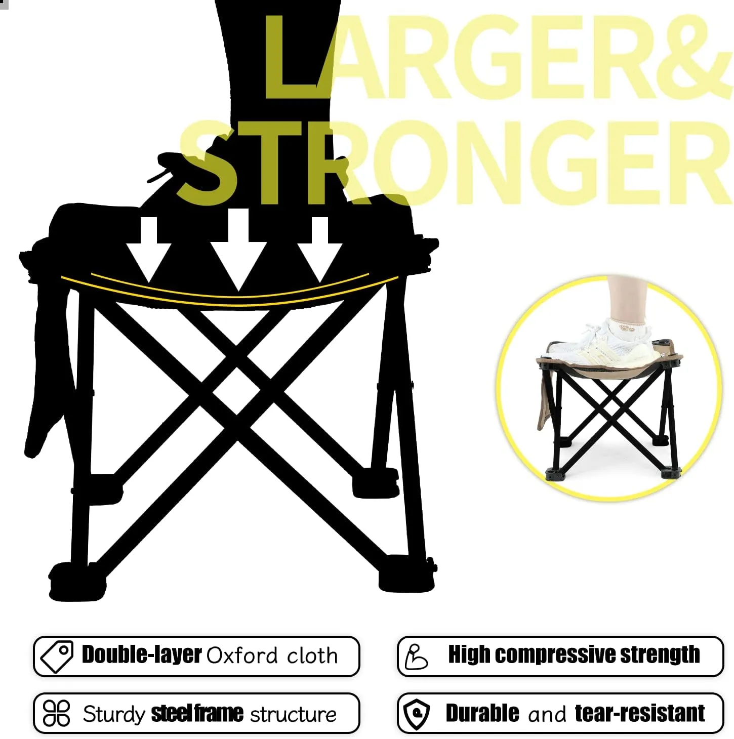 Whitsunday Folding Stool,12.6 Inch Portable Folding Stool for Camping Fishing Hiking Gardening and Beach Black-2PCS