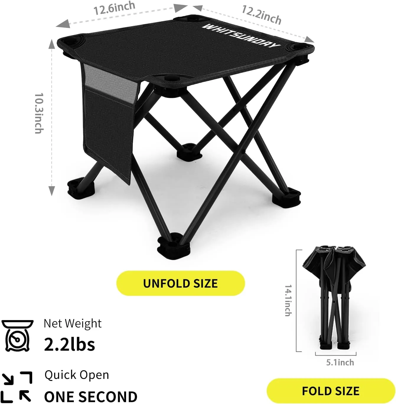 Whitsunday Folding Stool,12.6 Inch Portable Folding Stool for Camping Fishing Hiking Gardening and Beach Black-2PCS