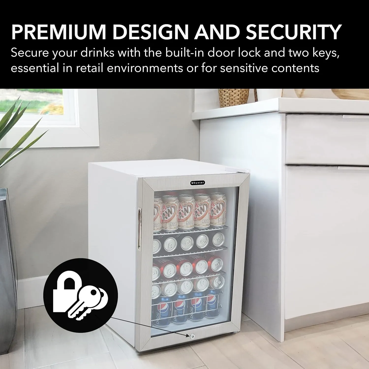 Whynter BR-091WS, 90 Can Capacity Stainless Steel Beverage Refrigerator with Lock, 2.5 Cubic Feet
